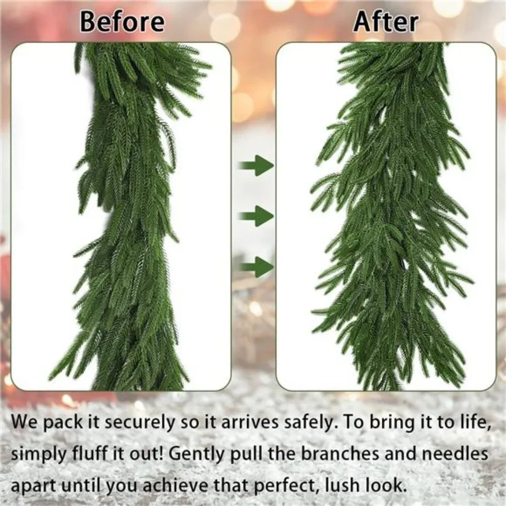 9FT Real Touch Norfolk Pine Garland with 120 Branches, Extra Full Artificial